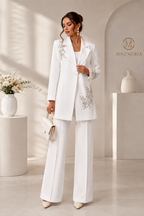 Ensemble Luxe Femme Brodé de Perles – Blazer Long Haute Finition & Pantalon Large Élégant