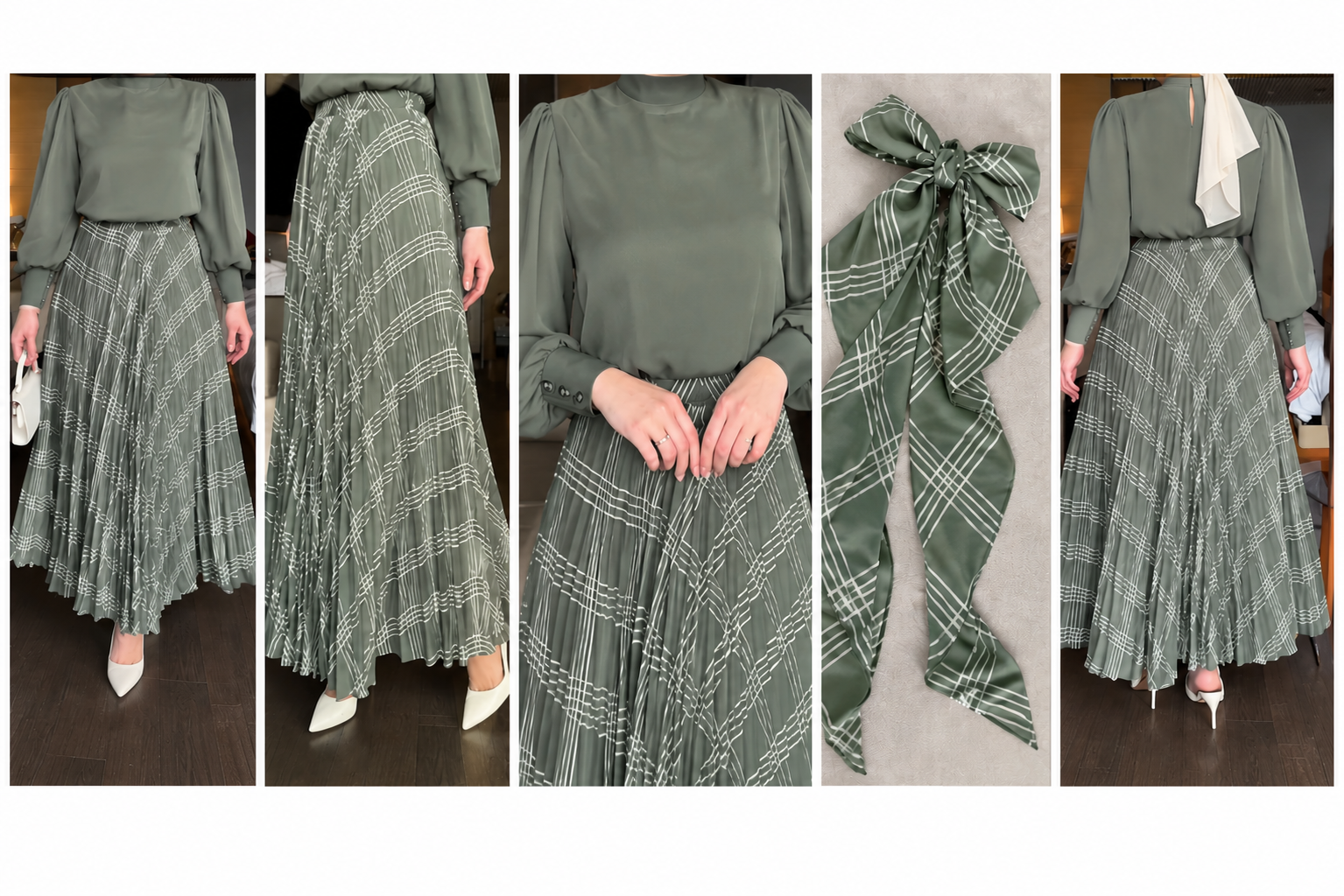 Ensemble Élégant 2 Pièces – Col Assorti avec la Jupe Plissée