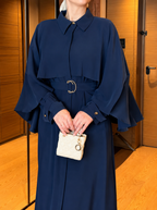 Robe Elégante– Coupe Exclusive Effet Cape & Ceinture Intégrée