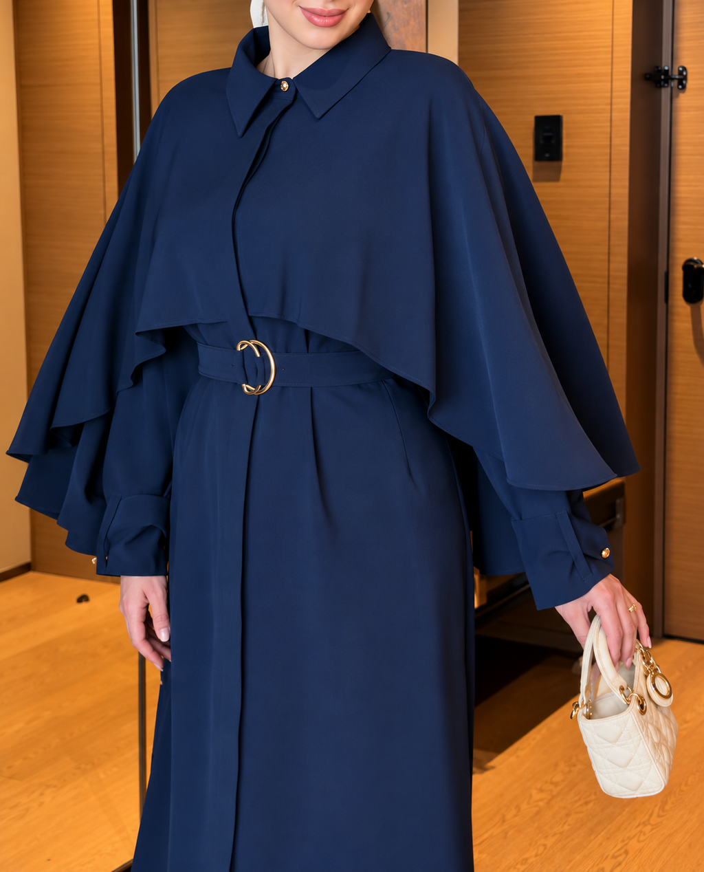 Robe Elégante– Coupe Exclusive Effet Cape & Ceinture Intégrée