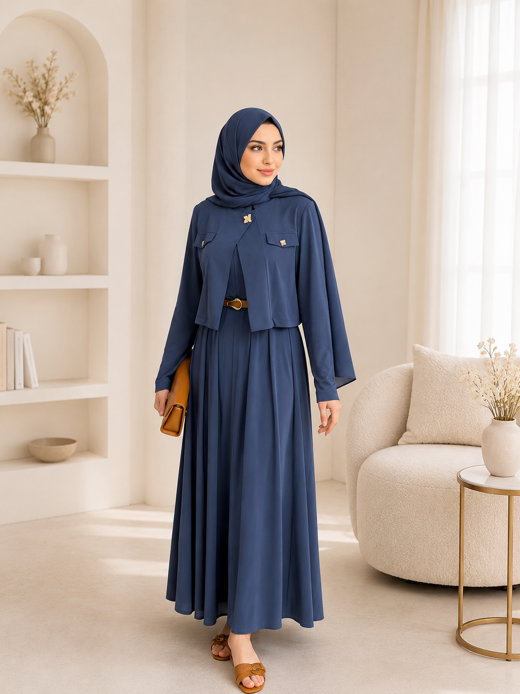 Ensemble Élégance Royale 2 Pièces – Veste Courte Structurée & Robe Longue Fluide