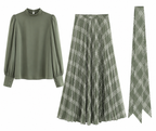 Ensemble Élégant 2 Pièces – Col Assorti avec la Jupe Plissée
