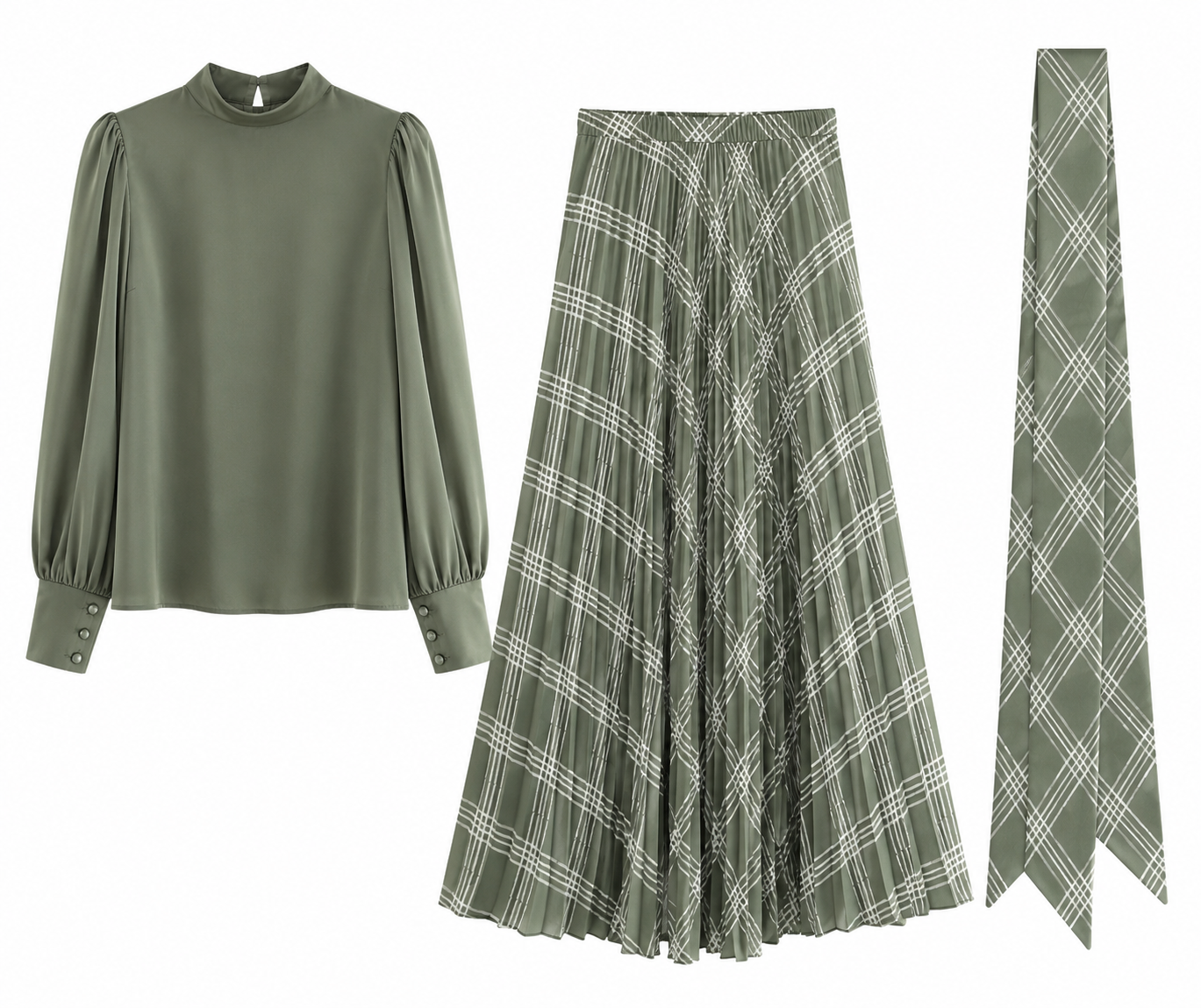 Ensemble Élégant 2 Pièces – Col Assorti avec la Jupe Plissée