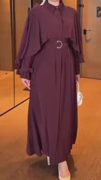 Robe Elégante– Coupe Exclusive Effet Cape & Ceinture Intégrée