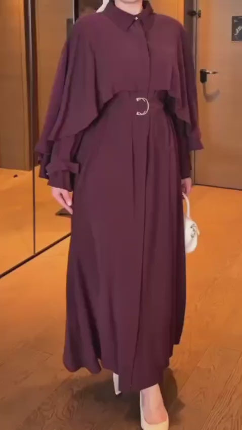 Robe Elégante– Coupe Exclusive Effet Cape & Ceinture Intégrée