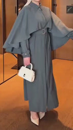 Robe Elégante– Coupe Exclusive Effet Cape & Ceinture Intégrée