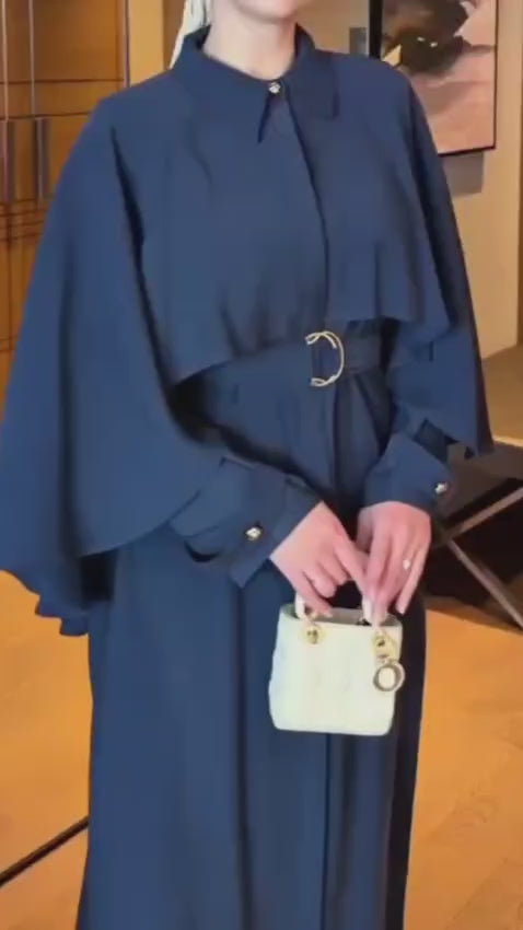 Robe Elégante– Coupe Exclusive Effet Cape & Ceinture Intégrée