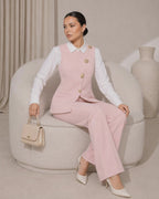 Ensemble Femme Élégant 3 Pièces avec Gilet Croisé Sans Manches, Chemise Blanche à Col et Pantalon Droit